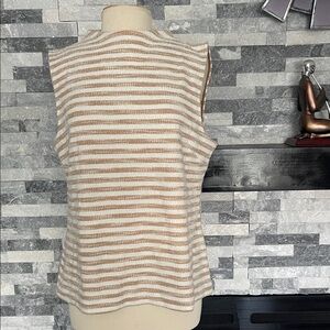 Talbots Women’s Sleeveless Knit Top Button Back Textured Stripe Beige Size L
